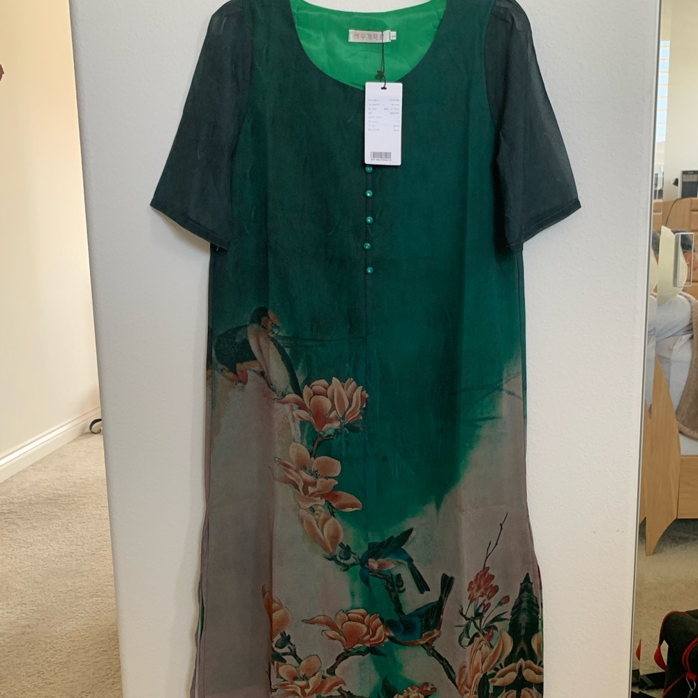 Stylewe Satin Dress dark green, flower pattern!